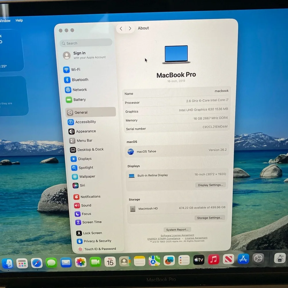 Apple MacBook Pro 16™ 2019 Model A2141 Intel i7 2.6GHz 16GB RAM 512GB Mac HD